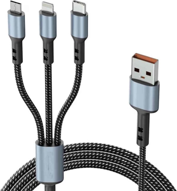 3-in-1 Multi Fast Charging Cable – 3A Nylon Braided 1.5M Cable with Type-C & Micro USB
